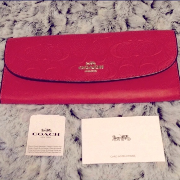 ♥️♥️♥️HTF! Coach Signature Reddish Pink Envelope Clutch Wallet NWT!!!Retail $275 - Picture 3 of 6